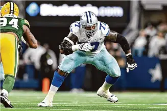  ?? Maria Lysaker/Associated Press ?? Offensive tackle Tyron Smith played in just 30 of the Cowboys’ 67 games since Mike McCarthy took over as coach in 2020. He has been slowed by back, neck, knee, ankle and elbow injuries.