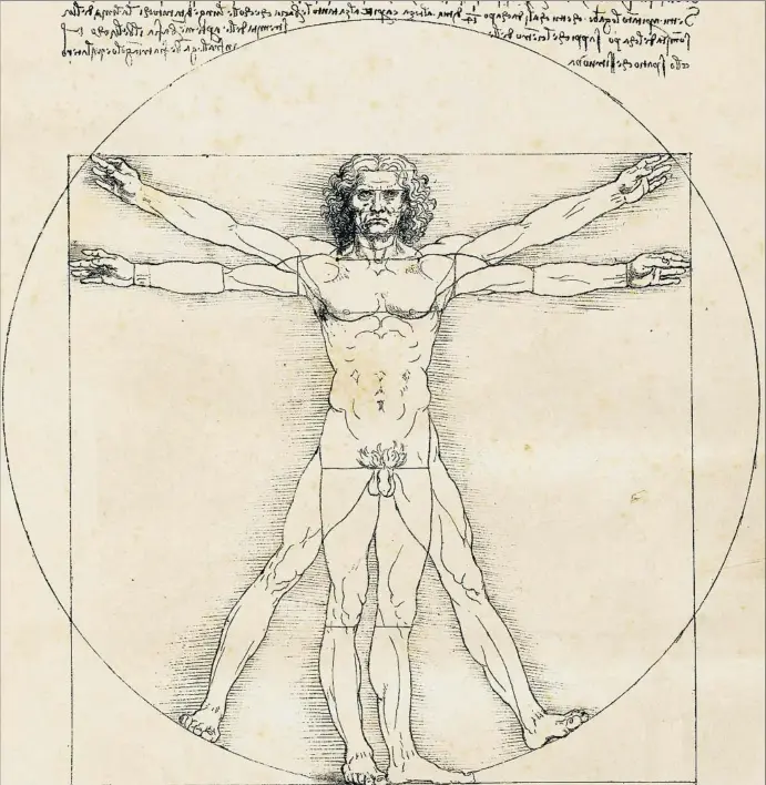  ?? GRAFISSIMO / GETTY ?? Dibujo y anotacione­s de Leonardo Da Vinci sobre las proporcion­es ideales del cuerpo humano