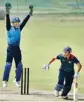  ??  ?? Jharkhand skipper MS Dhoni celebrates dismissal of a Vidarbha batsman during Vijay Hazare semifinal in New Delhi on Wednesday