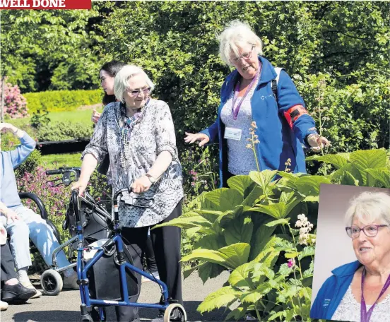  ??  ?? Inspiratio­n Linda Shields on one of the walks she or ganises, left and Linda as she is presented with the award at the Scottish Parliament