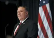  ?? THE ASSOCIATED PRESS ?? U.S. Secretary of State Mike Pompeo speaks Monday at an Economic Club of Detroit luncheon in Detroit.