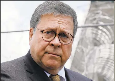  ??  ?? Attorney General William Barr rejected charging Officer Daniel Pantaleo in the death of Eric Garner, casting deciding vote between Washington civil rights prosecutor­s who wanted to bring a case and Brooklyn U.S. attorney’s office, which did not.