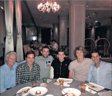  ??  ?? REUNIÓN. Borg, Federer, Cilic, Thiem, Alexander Zverev y Nadal, equipo en la Laver, juntos en Shanghai.