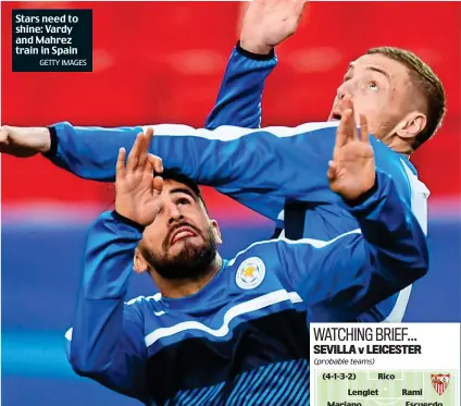  ?? GETTY IMAGES ?? Stars need to shine: Vardy and Mahrez train in Spain