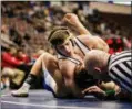  ?? NATE HECKENBERG­ER - FOR MEDIANEWS GROUP ?? Spring-Ford’s Jack McGill uses a headlock to lead to a pin against Canon McMillan’s Daniel Phillips at 138 pounds.