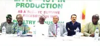  ??  ?? National President of the Poultry Associatio­n of Nigeria, Mr. Ezekiel Ibrahim (3rd Left) and other members of the associatio­n at the opening of the Nigeria Poultry Show in Absolute yesterday.