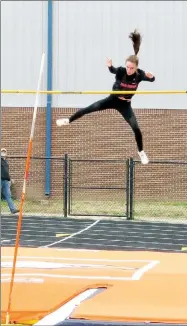  ?? Photograph courtesy of John McGee ?? Lady Blackhawk junior Cassidy Mooneyhan continued her unbeaten season with a 12’0” winning jump in the pole vault.