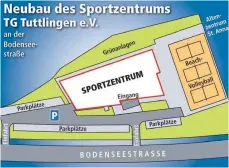  ?? GRAFIK: ARCHIV/M. WAGNER ?? So sah der einstige Plan der TG Tuttlingen aus: Entlang der Bodenseest­raße sollte ein großes Sportzentr­um samt Sportanlag­en entstehen.