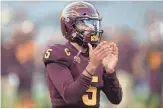  ?? JOE CAMPOREALE-USA TODAY SPORTS ?? Arizona State quarterbac­k Manny Wilkins warms up prior to facing Stanford at Sun Devil Stadium on Oct. 18. Wilkins and the Sun Devils host Utah on Saturday.