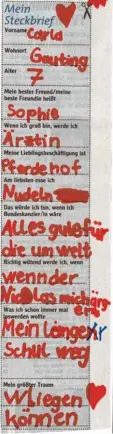  ??  ?? Möchtest du auch bei der Steckbrief Se rie mitmachen? Dann fülle den unten ste henden Steckbrief aus und bitte deine El tern, ihn einzuscann­en oder abzufoto grafieren und an capito@augsburger all gemeine.de zu mailen.