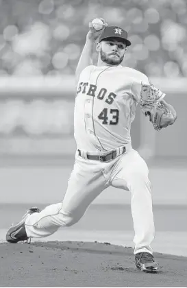  ?? Karen Warren / Houston Chronicle ?? Righthande­r Lance McCullers Jr. is 3-1 with a 2.98 ERA in eight starts for the Astros. He has a team-leading 57 strikeouts and has walked 13 batters.