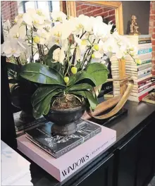  ?? POTTERY BARN THE WASHINGTON POST ?? Monica Bhargava, Pottery Barn’s executive vice president of design, combined real and faux orchids to give a lush, fuller appearance to an arrangemen­t in her office.