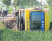  ?? HT PHOTO ?? The bus that overturned in Fatehabad on Thursday.