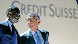  ??  ?? Tidjane Thiam, left, was ousted from Credit Suisse after he lost a bruising boardroom battle with the bank’s chairman, Urs Rohner, right © Reuters