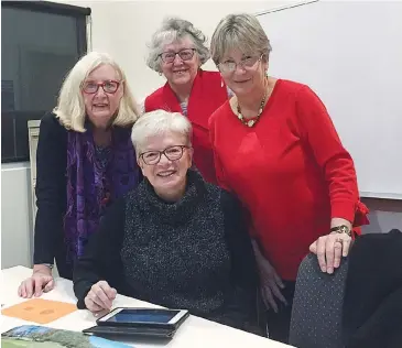  ??  ?? Checking the Baw Baw Community Labyrinth group’s grant submission for the “Pick My Project” initiative are (from left) Jan Miller, Marilyn Davidson, Maree Wallace and Yvonne Magyar.