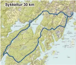  ??  ?? RUNDTUR: Her ser du kartet over månedens sykkelpost, som denne gangen er en nokså lang tur. Bruk gjerne dagen, og legg inn gode stopp.