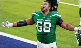  ?? ASHLEY LANDIS/AP 2020 ?? New Falcons offensive lineman Josh Andrews was with the Jets last season and played a career-high 311 snaps. He also has played for the Eagles and Colts.