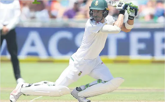  ?? Picture: Gallo Images ?? CAPTAIN COURAGEOUS. Proteas captain Faf du Plessis watches the ball go off to the boundary during the opening day of the first Test against India at Newlands yesterday. Du Plessis made 62.