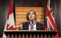  ?? MATTHEW SHERWOOD, THE CANADIAN PRESS ?? Ontario NDP Leader Andrea Horwath takes questions from the media following Ontario auditor general Jim McCarter’s report Monday.