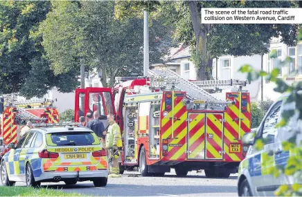  ??  ?? The scene of the fatal road traffic collision on Western Avenue, Cardiff