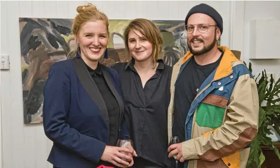  ??  ?? NEW SPACE: Launching the expanded Alexandra Lawson Gallery are (from left) owner Alexandra Lawson, Hayley Megan French and Ian McCallum.