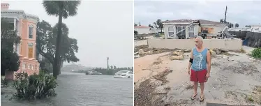  ?? Reuters, APA/AFP/GETTY IMAGES/Brian Blanco ?? Überschwem­mungen in South Carolina, Schäden in Florida. Der Sturm traf auch die USA.