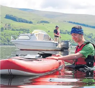  ??  ?? William Kent, known as the Blind Celt, takes to the water on Loch Tay as he prepares for his latest fundraisin­g venture.