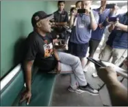  ?? DARRON CUMMINGS — THE ASSOCIATED PRESS ?? Barry Bonds responds to a question during a news conference Wednesday in Scottsdale, Ariz. Bonds has joined the San Francisco Giants front office as a special adviser.