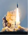  ?? JOE BURBANK/ORLANDO SENTINEL ?? The Orion test-capsule lifts off during the Ascent Abort-2 launch at Cape Canaveral Air Force Station on July 2.