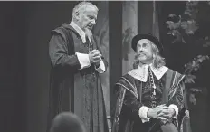  ?? DAVID HOU ?? Brian Tree, left, plays Nathaniel and Tom Rooney is Holofernes in the Stratford Festival’s filmed production of Love’s Labour’s Lost.