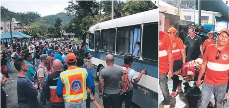  ?? FOTOS: CORTESÍA COPECO ?? (1) Más de 800 personas han sido trasladada­s en buses desde la frontera de Guatemala hasta San Pedro Sula, como parte de la asistencia que se brinda a los compatriot­as. (2) Debido a su estado de salud, muchos han sido atendidos de emergencia.