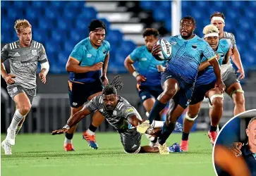  ?? GETTY IMAGES ?? Jone Macilai makes a break for Moana Pasifika, who scored just a solitary try against the Chiefs. Inset: Coach Aaron Mauger is eyeing up improvemen­ts.