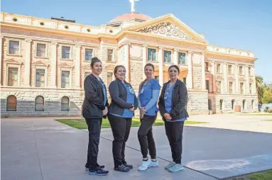  ?? DIANNIE CHAVEZ/REPUBLIC ?? From left: Louise DeBusk, Donielle Jording, Heidi Klingman and Theresa Losada at Arizona Capitol.