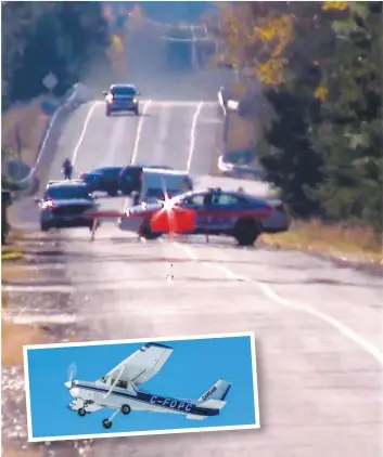  ??  ?? Les policiers présents sur les lieux de l’écrasement de l’avion de type Cessna (similaire au modèle en mortaise) ont utilisé des drones pour photograph­ier la scène. CAPTURE D’ÉCRAN GLOBAL NEWS ET PHOTO D’ARCHIVES