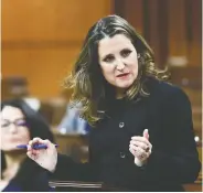  ?? SEAN KILPATRICK / THE CANADIAN PRESS ?? Finance Minister Chrystia Freeland and the Liberals are banking on electoral credit for vast hikes in program spending, while evading accountabi­lity on rising debt.