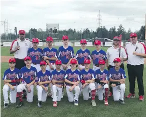  ??  ?? The Whalley Little League Majors Allstars will compete for the Canadian championsh­ip this week at a tournament in the Montreal suburb of Mirabel. Top row, from left: coach Lucky Pawa, Dio Gama, Ian Huang, Zaeden Pleasants, Jaren Ashbee, Cole Balkovec...