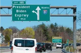  ?? ALEX BRANDON/AP ?? President Joe Biden’s motorcade heads toward a highway named for him as he goes to a Tuesday campaign event in his hometown of Scranton, Pennsylvan­ia.