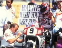  ??  ?? BELOW: Schwantz’s team-mate Alex Barros says it all at the US GP at Laguna Seca