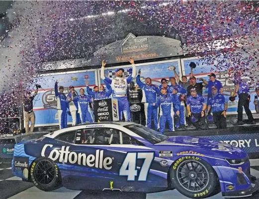  ?? JOHN RAOUX/AP ?? Ricky Stenhouse Jr. celebrates in victory lane after winning the Daytona 500 on Sunday. It was only his third career win and first since July 2017.