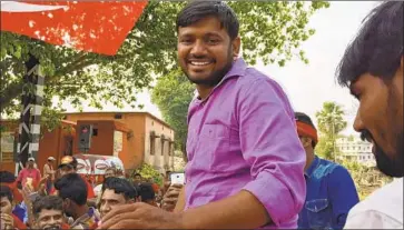  ?? Ashish Malhotra For The Times ?? PARLIAMENT­ARY candidate Kanhaiya Kumar, 32, campaigns in Begusarai, India. Known for his oratorical f lair, the former student activist rose to prominence in 2016 when he was jailed on accusation­s of sedition.