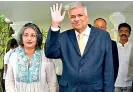  ??  ?? Former PM Ranil Wickremesi­nghe and wife Maitree leaving Temple Trees