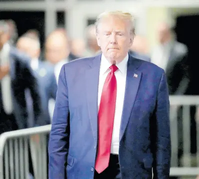  ?? AP ?? Former President Donald Trump leaves Manhattan criminal court on Thursday, February 15, in New York. A New York judge says Trump’s hush-money trial will go ahead as scheduled, with jury selection starting on March 25.