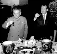  ?? PHOTOS PROVIDED TO CHINA DAILY ?? Above: Then-Chinese premier Zhou Enlai and US president Richard Nixon attend a banquet at Jinjiang Hotel’s Grand Hall in 1972. Left: The hall is seen today.