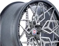  ?? HRE ?? HRE’s 3-D-printed wheel concept combines six separate pieces fastened together with titanium “bolts” and finished with a carbon-fibre rim.