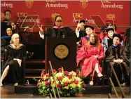  ?? AP PHOTO BY WILLY SANJUAN ?? Oprah Winfrey speaks to graduates at USC'S Annenberg School for Communicat­ion and Journalism at the Shrine Auditorium on Friday, May 11, in Los Angeles.