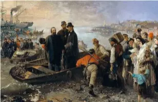  ??  ?? 5 mai 1860 – L’Embarqueme­nt, à Gênes, du général Giuseppe Garibaldi pour la Sicile (1870), de Gerolamo Induno; Museo del Risorgimen­to, à Milan.
