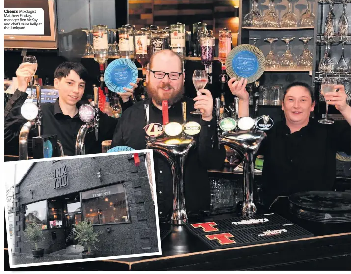  ??  ?? Cheers Mixologist Matthew Findlay, manager Ben Mckay and chef Louise Kelly at the Junkyard