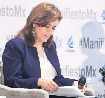  ??  ?? Margarita Zavala tuvo ayer su último evento como candidata presidenci­al, en una reunión con empresario­s de la Coparmex.