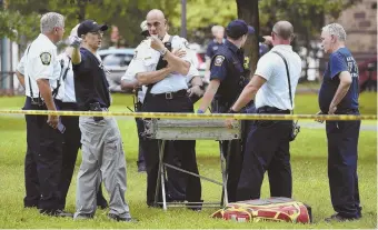  ?? AP PHOTO ?? HIGH NUMBERS: New Haven emergency personnel respond to overdose cases on the New Haven Green in Connecticu­t on Wednesday. The number of OD victims linked to a suspected bad batch of synthetic marijuana has risen to 76 as officials try to discover what sickened people.
