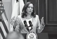  ?? Ron Sachs/Bloomberg ?? Vice President Kamala Harris says a new task force will focus on support for survivors, expanding research, improving prevention efforts and halting harassment, stalking and abuse.